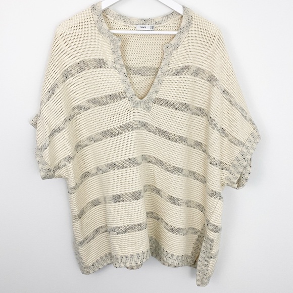 Vince Sweaters - Vince XS/S Cotton Cream & Black Stripe Oversized Knit V-neck Sweater Kaftan